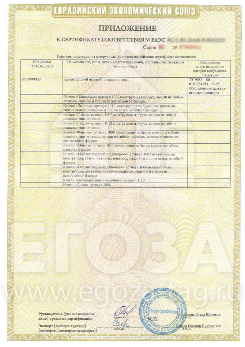 Приложение к сертификату