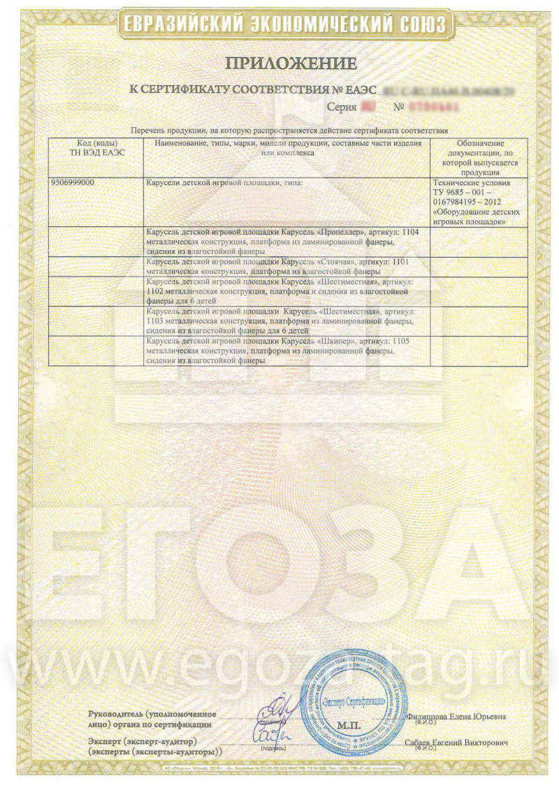 Приложение к сертификату