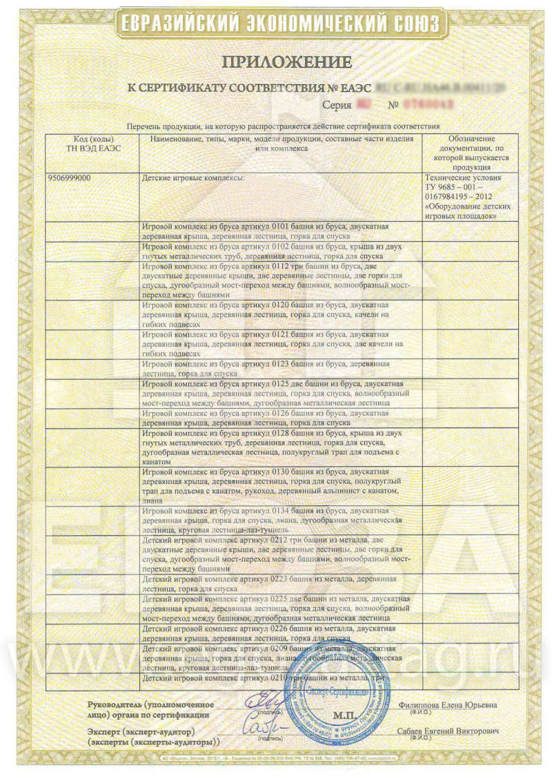 Приложение к сертификату