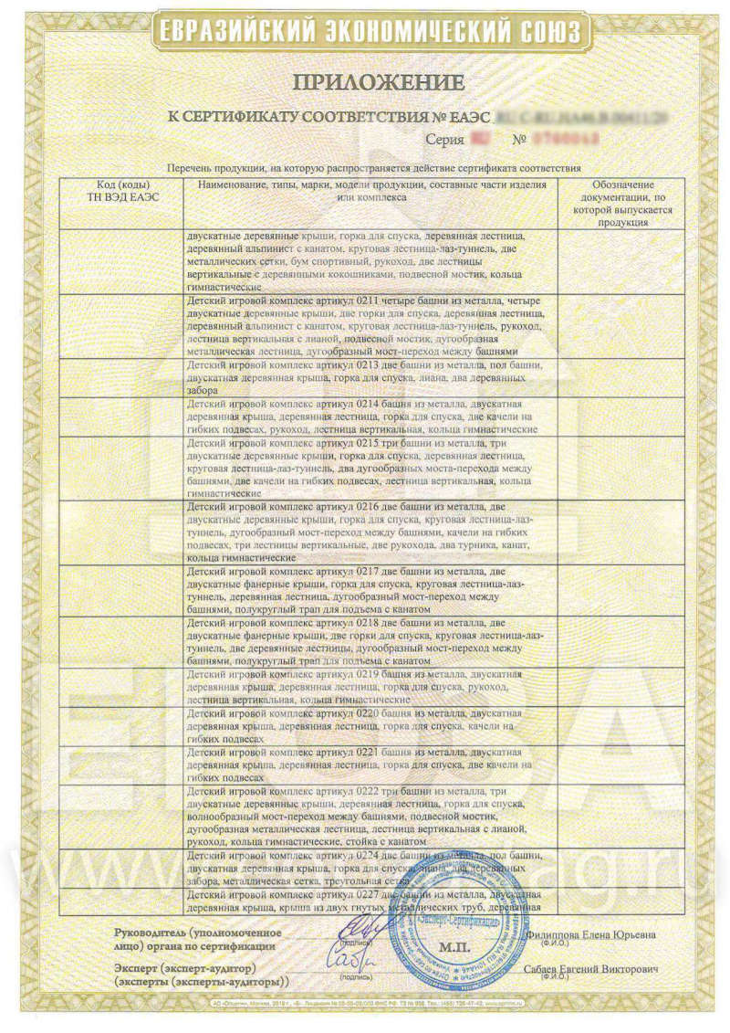 Приложение к сертификату