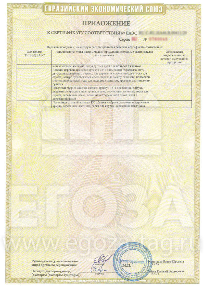 Приложение к сертификату