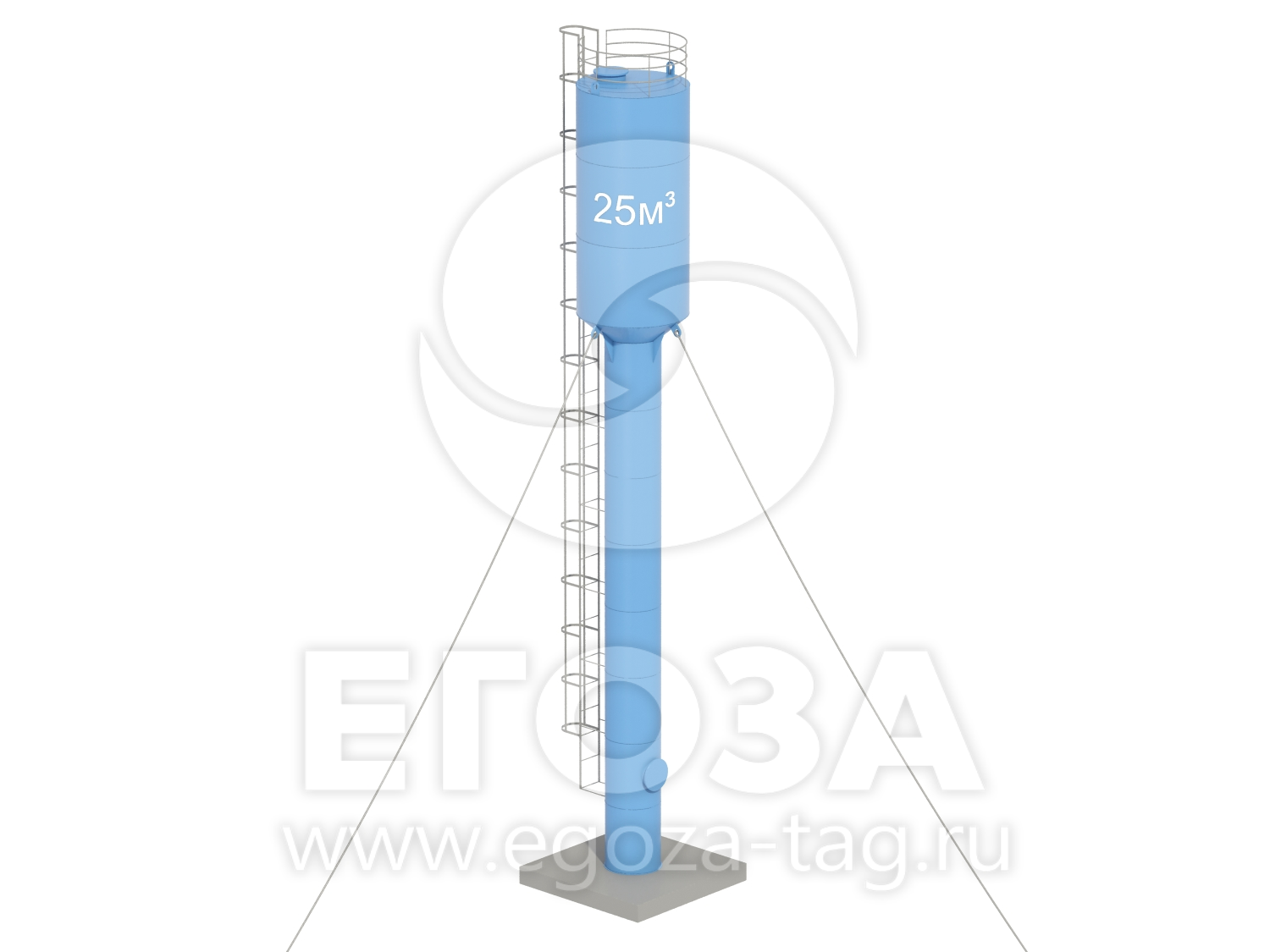 Водонапорная башня Рожновского 25 м3 2400х1200х17000 по ТУ 4х4